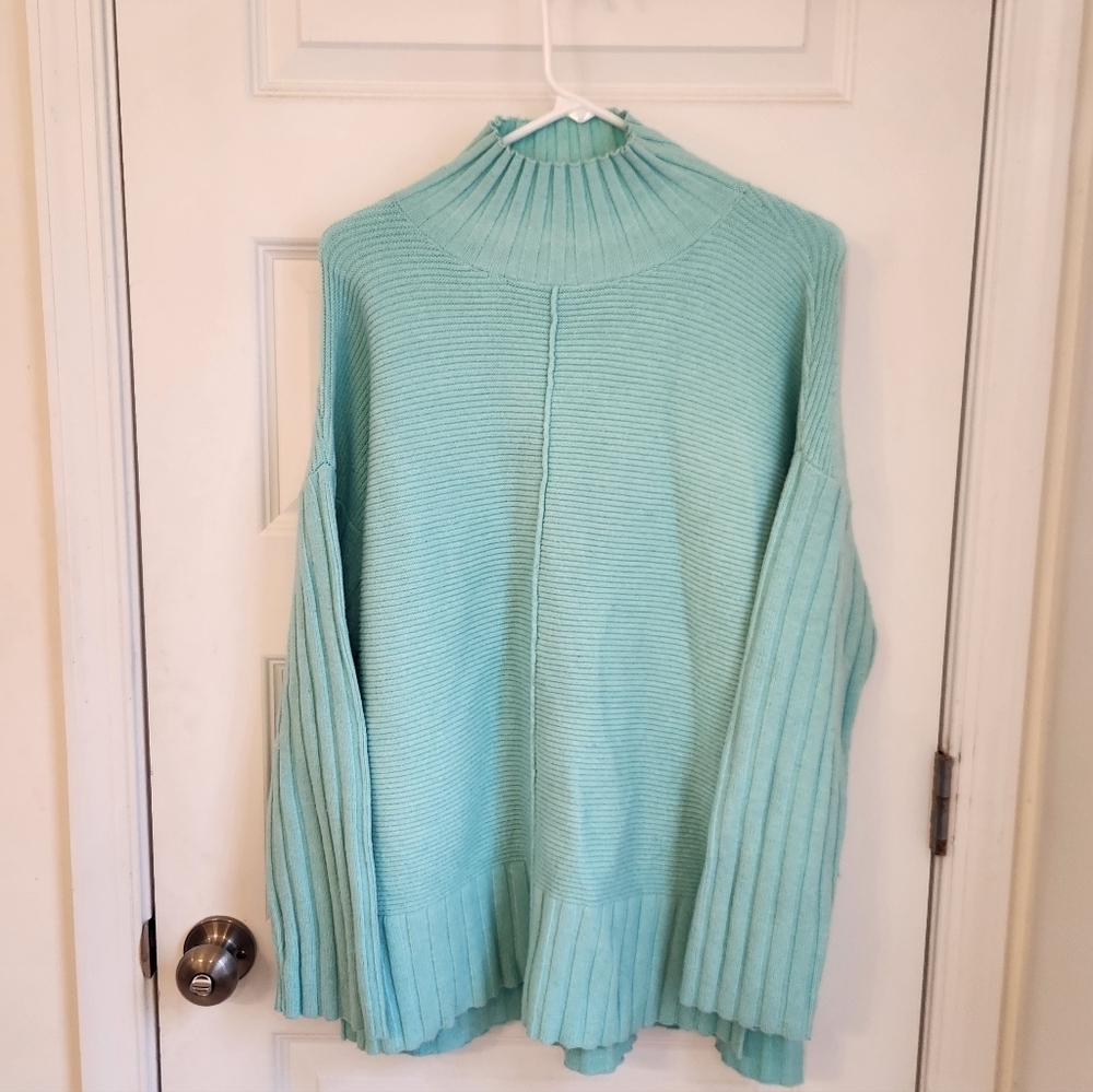 Crown & Ivy Mint Green Cable Knit Tunic Cowl Turtleneck Sweater Size XXL #P799